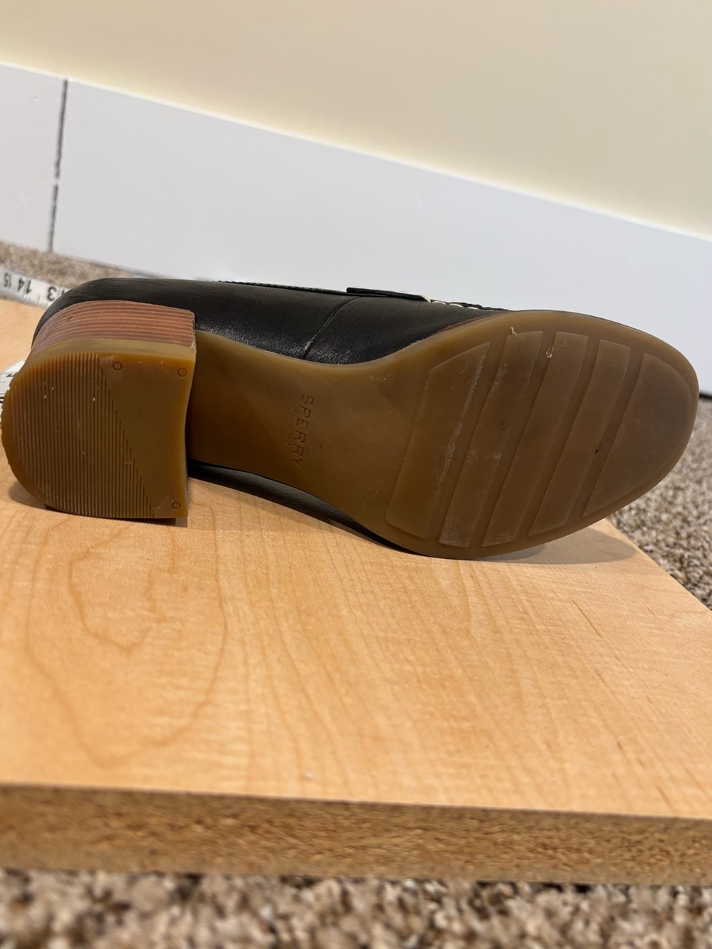 Sperry’s Classic Black Leather Block Heel Loafers - Picture 6 of 9